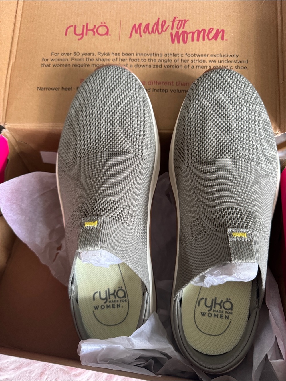 Ryka Slip-On Knit Sneakers in sage Green with White Sole